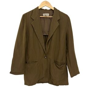 Banana Republic Safari & Travel Co Vintage Linen Rayon Blazer Olive Brown Size 6